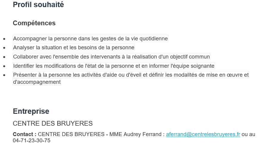 poste à pourvoir Association les Bruyères